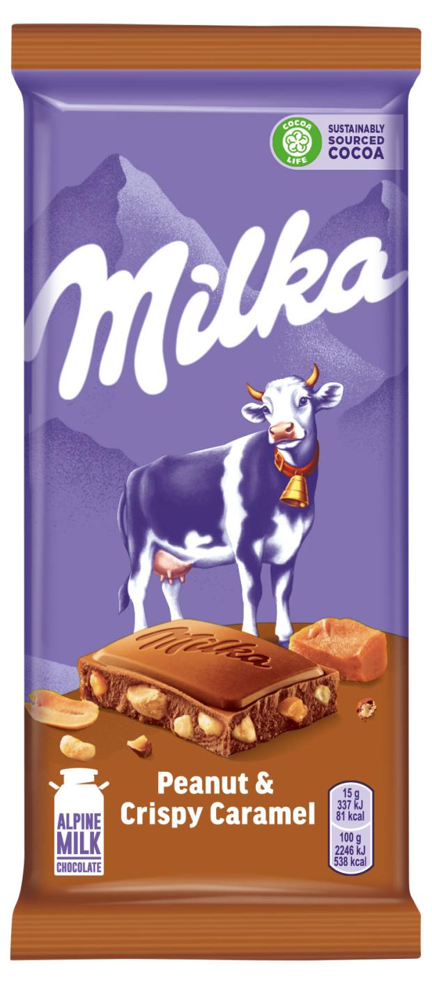 

Шоколад молочный Milka с арахисом карамелью шариками и хлопьями, 90 г