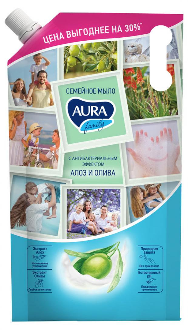 Мыло жидкое Aura Family Алоэ антибактериальное, 1 л жидкое мыло aura clean антибактериальное 1 л