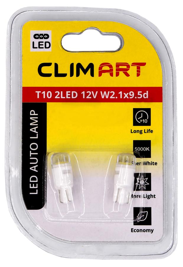 цена Лампа автомобильная Clim Art Светодиодная T10 2LED 12V, 2 шт