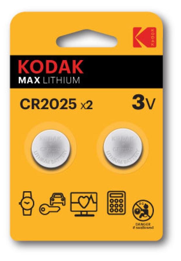 Батарейки Kodak CR2025-2BL MAX Lithium, 2 шт элемент питания литиевый cr cr1616 1хbl блист 1шт космос kocr16161bl 10 упак