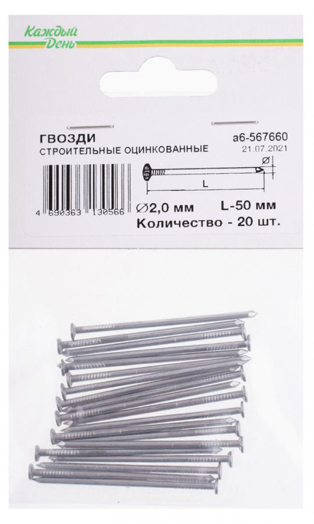Гвозди Каждый день строительные 2x50 оцинкованный, 20 шт