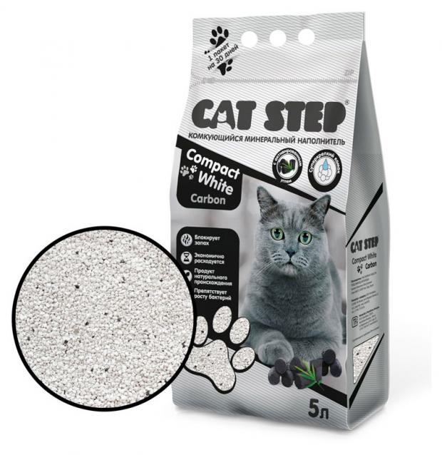 

Наполнитель для кошачьего туалета Cat Step White Carbon гранулы, 5 л