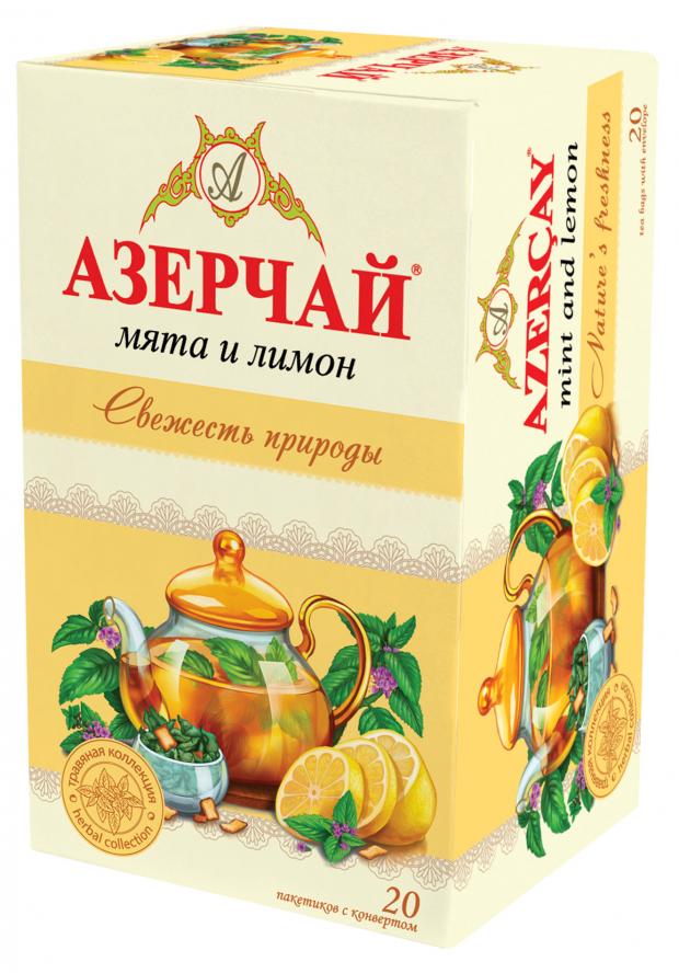 

Чай зеленый Азерчай Свежесть природы чайный напиток с мятой и лимоном, 20x1,8 г