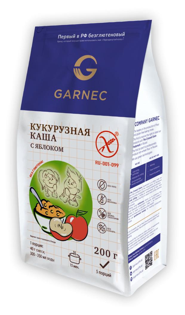 Каша кукурузная Garnec с яблоком без глютена, 200 г мука garnec 600г с разрыхлителем без глютена