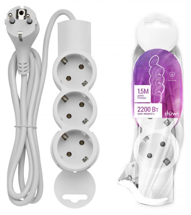 

Удлинитель duwi 2200Вт 3 гнезда с заземлением, 1,5 м