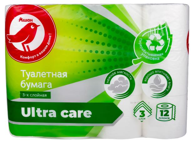 

Бумага туалетная АШАН Красная птица многослойная, 3 слоя, 12 рулонов