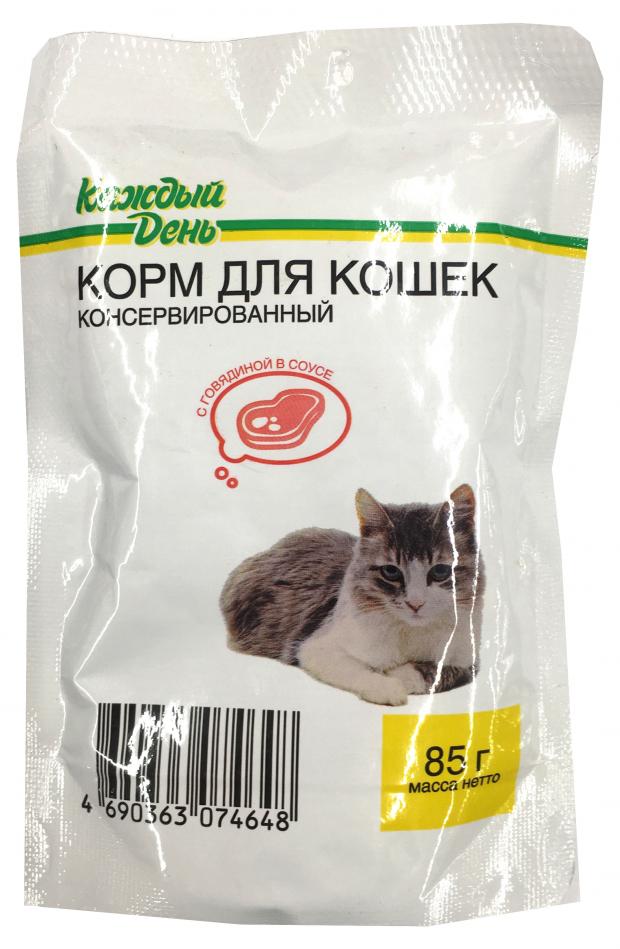 

Корм для кошек «Каждый День» с говядиной в соусе, 85 г