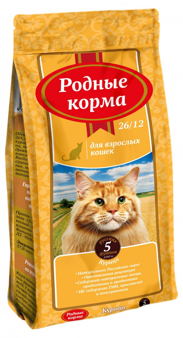 

Сухой корм для взрослых кошек Родные корма курица, 2 кг
