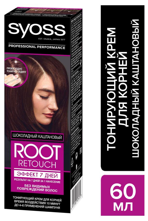 

Крем тонирующий Syoss Root Retouch Эффект 7 дней Шоколадный каштановый без повреждений, 60 мл
