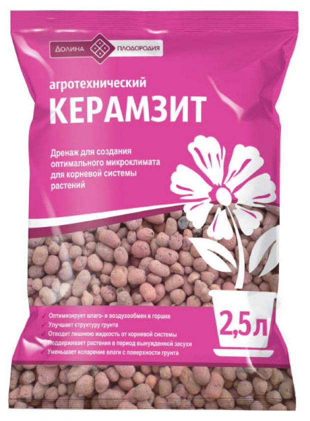 Дренаж Долина плодородия Керамзит средний , 2,5 л керамзит долина плодородия агротехнический 2 5 л