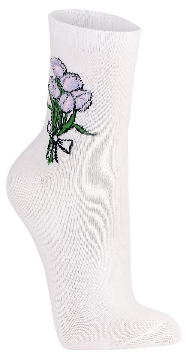 

Носки женские AKOS Букет тюльпанов белый, размер 21-23
