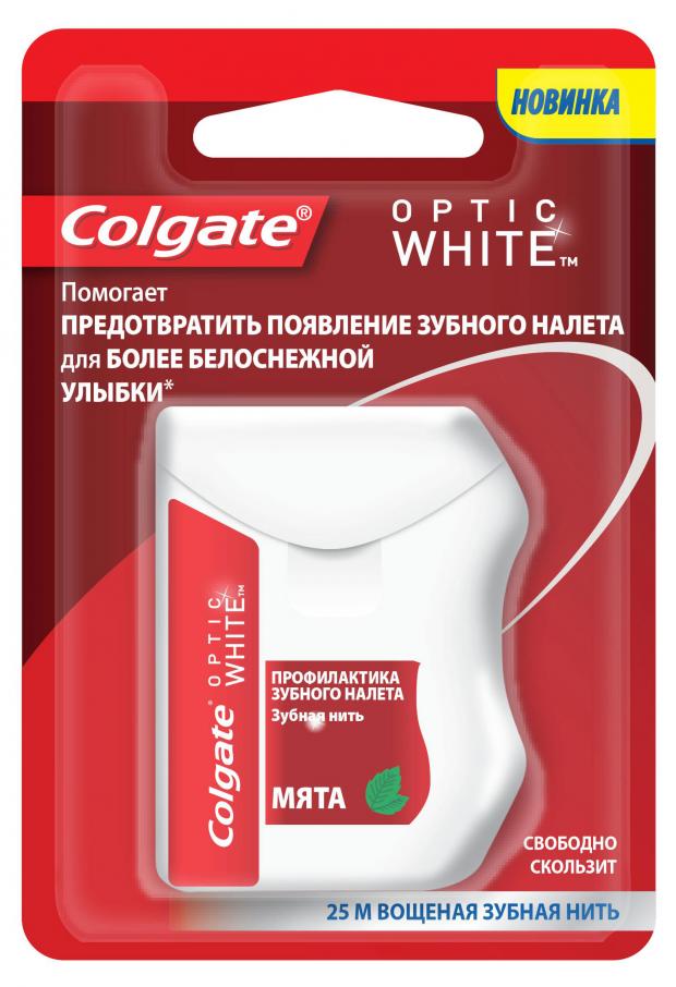 

Зубная нить Colgate Optic White Профилактика зубного налета, 25 м