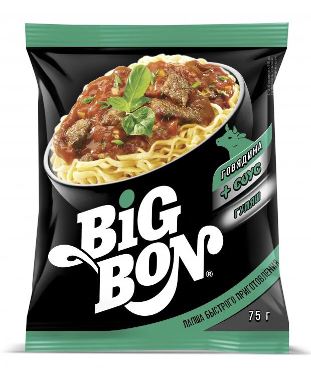 лапша big bon 75г курица соус сальса б п Лапша BIGBON говядина соус гуляш, 75 г