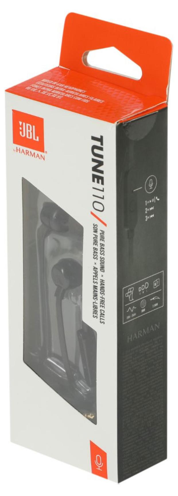 

Гарнитура вкладыши JBL Tune 110 1.2м черный проводные