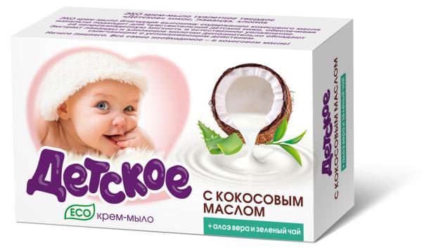 Крем-мыло туалетное твердое Весна Детское Эко кокос алоэ вера зеленый чай, 90 г
