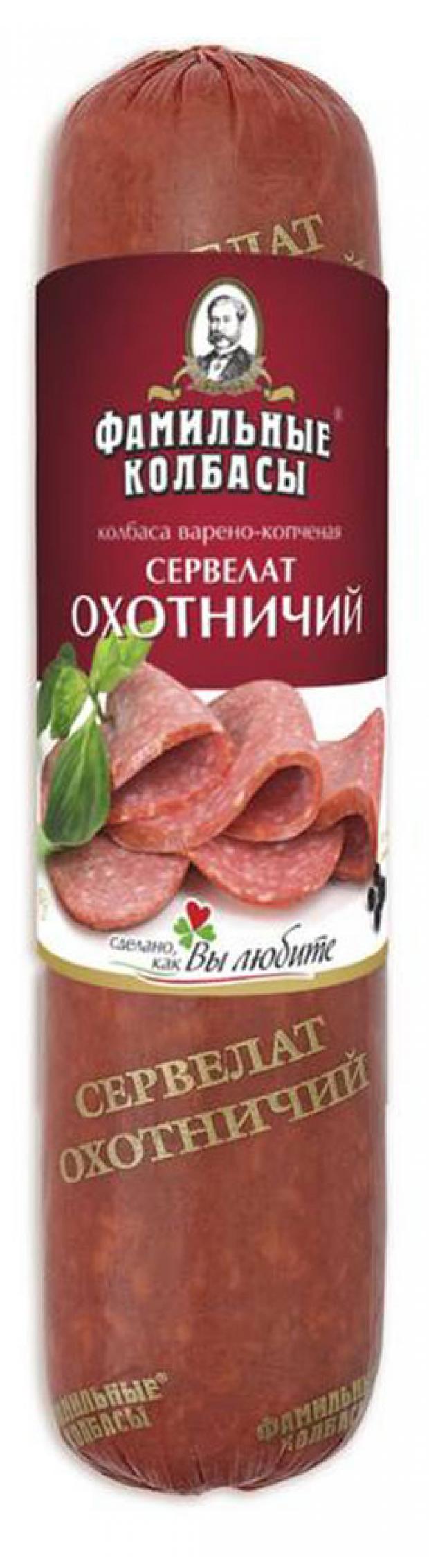 Колбаса варено-копченая Фамильные колбасы Сервелат Охотничий, 300 г
