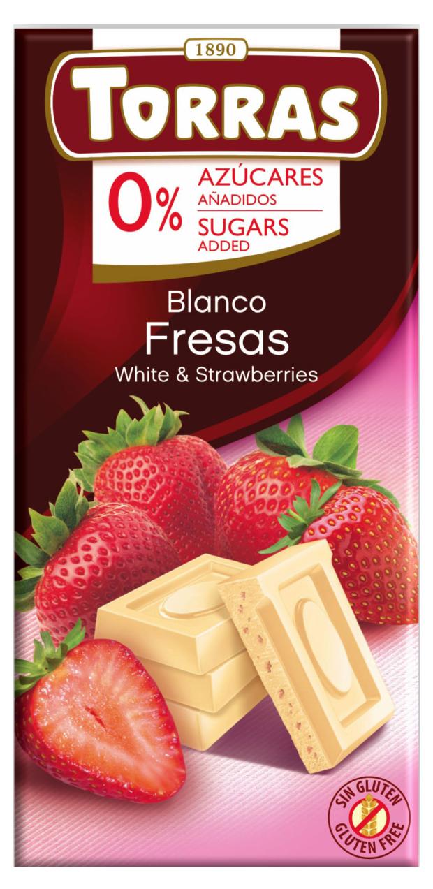 

Шоколад белый Torras Cl.Lin с кусочками клубники, 75 г