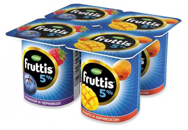 Йогуртный продукт Campina Fruttis малина черника/абрикос манго 5%, 115 г