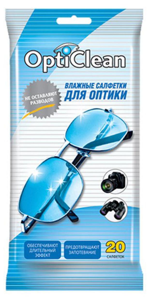 Влажные салфетки OptiClean для оптики, 20 шт влажные салфетки opticlean для ухода за мобильными телефонами 15 шт