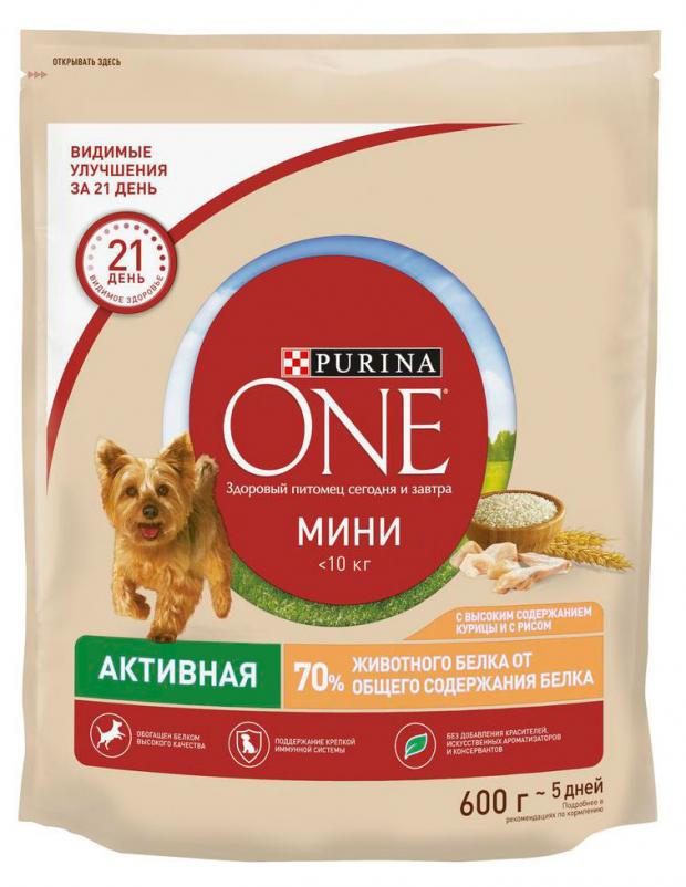 Сухой корм для собак Purina ONE с курицей и рисом, 600 г