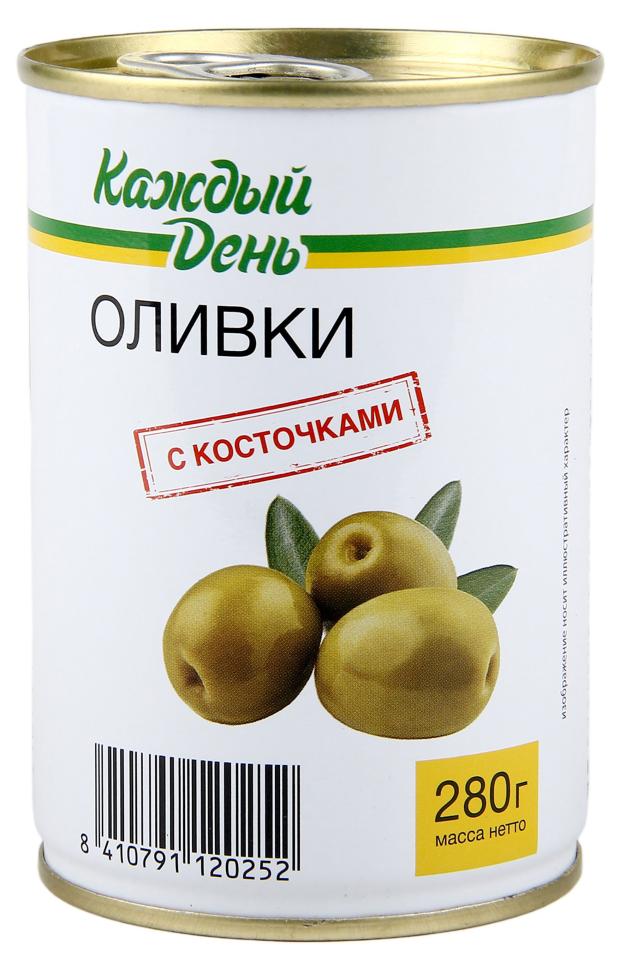 Оливки Каждый день зеленые с косточкой, 280 г