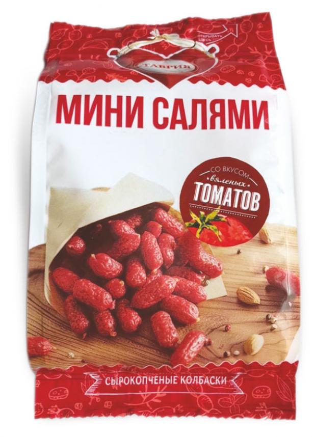 

Колбаски сырокопченые Таврия Мини салями с вялеными томатом, 50 г