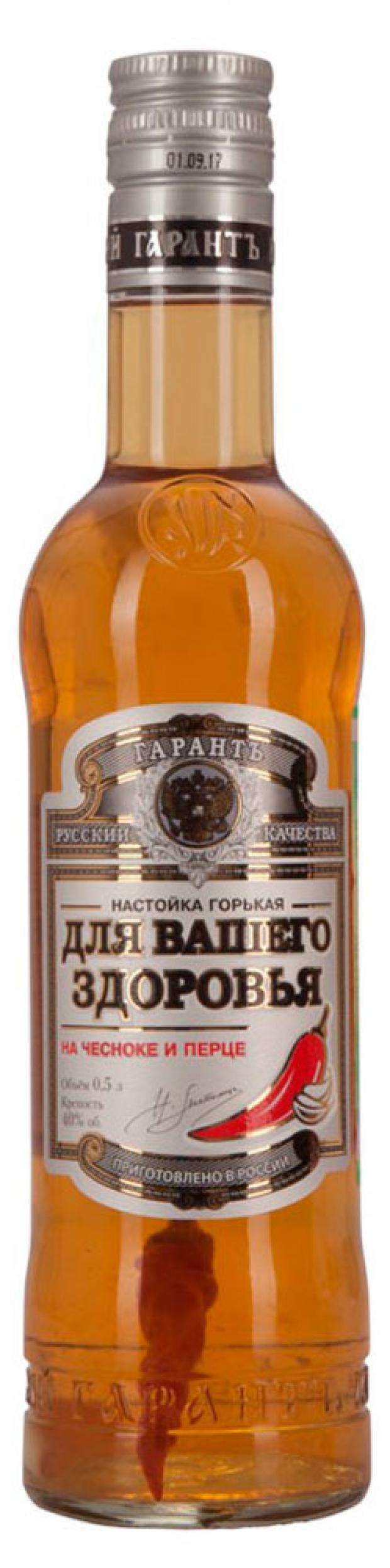 

Настойка Русский Гарантъ Качества для вашего здоровья на чесноке и перце горькая Россия, 0,5 л
