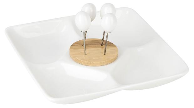 

Менажница Nouvelle Home 4-х секционная со шпажками Naturel, 20х20х9 см