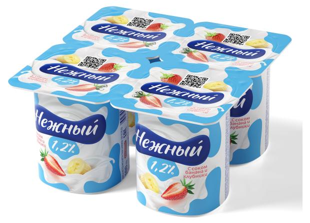 Йогуртный продукт Нежный с соком клубники и банана 1,2%, 100 г йогуртный продукт нежный с соком абрикоса и манго 1 2% 320 г