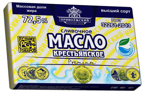 Масло сладкосливочное Молочный завод Приволжский Крестьянское несоленое 72,5% БЗМЖ, 180 г