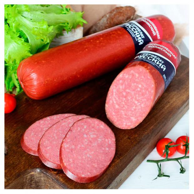 Колбаса варено-копченая Волжский мясокомбинат Сервелат Русский, 350 г