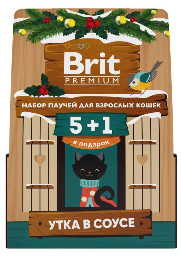 Корм влажный для кошек Brit Premium Набор Утка в соусе 5+1 кормушка, 510 г