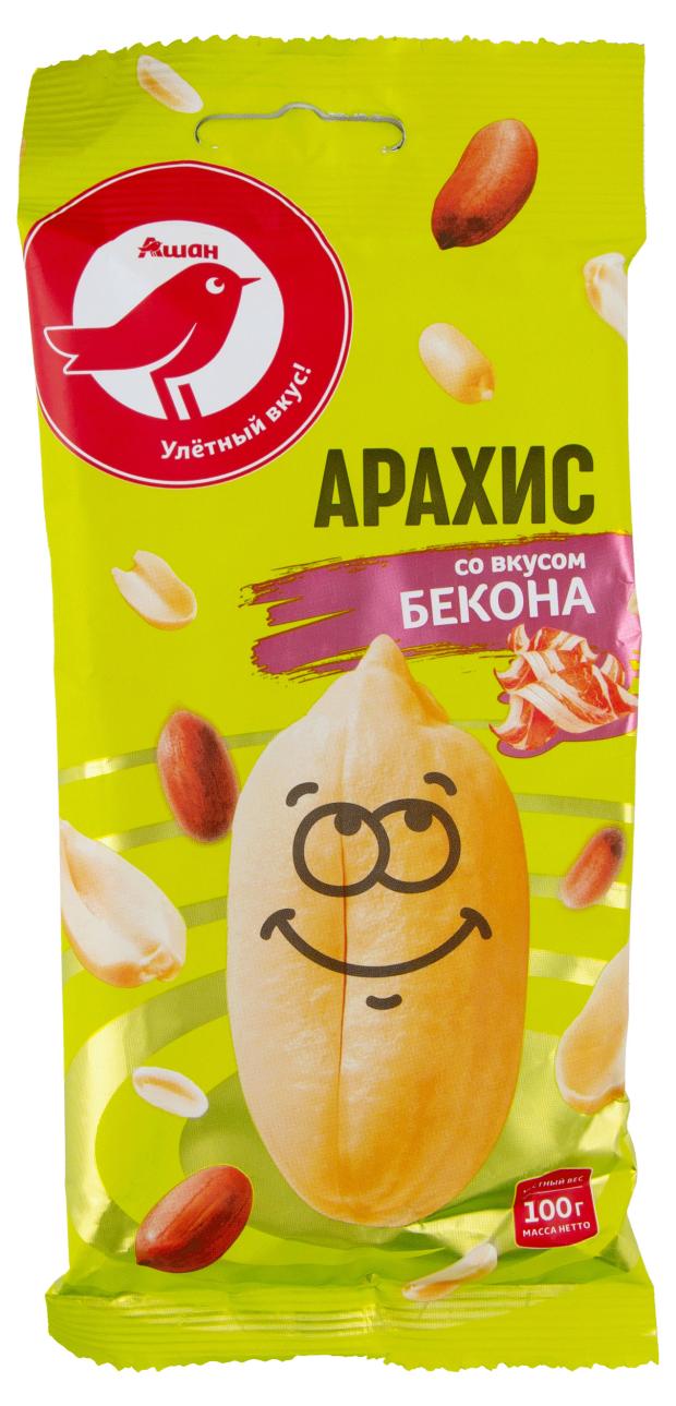 Арахис АШАН Красная птица со вкусом бекона, 100 г jmarket хрустящий арахис kasugai кальмар