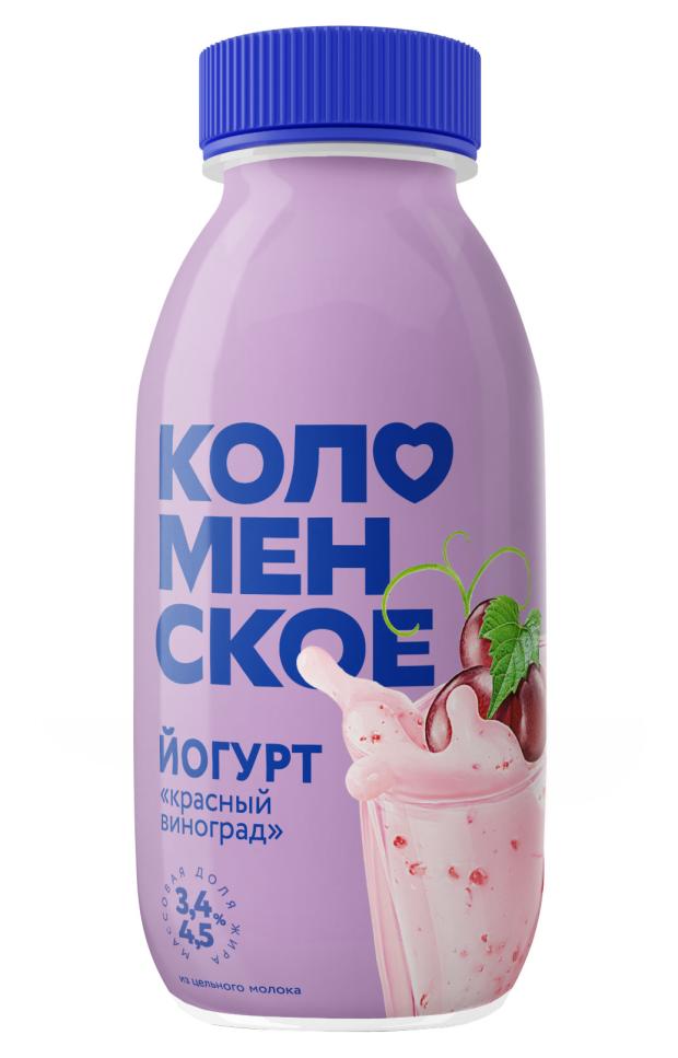 йогурт питьевой teos active со вкусом черники 1 8% 260 г Йогурт питьевой Коломенское виноград, 260 г