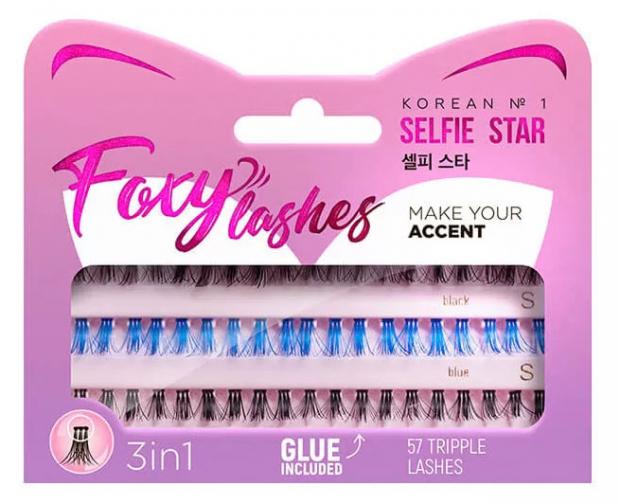 Накладные пучки Selfie Star Foxy Lashes черные-голубые длина короткая очень короткая, 57 шт
