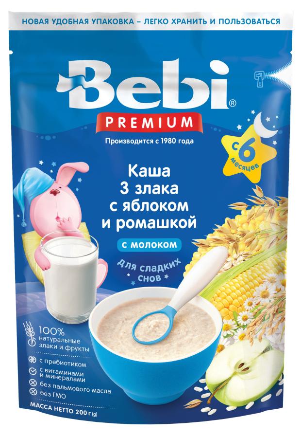 Каша молочная Bebi Premium 3 злака с яблоком и ромашкой с 6 мес., 200 г