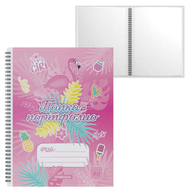 

Папка-портфолио пластиковая ErichKrause Rose Flamingo c 40 карманами A4, 1 шт
