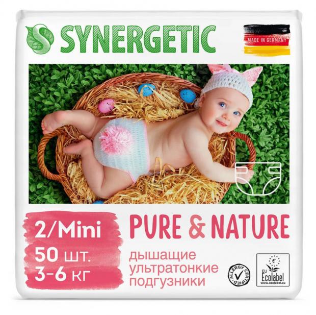 

Подгузники дышащие ультратонкие Synergetic Pure&Nature 2 Mini (3-6 кг), 50 шт