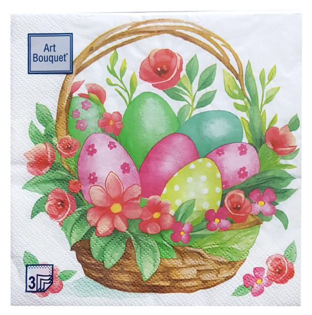 

Салфетки одноразовые бумажные Bouquet Пасхальная корзина 3-слоя, 33х33 см, 20 шт