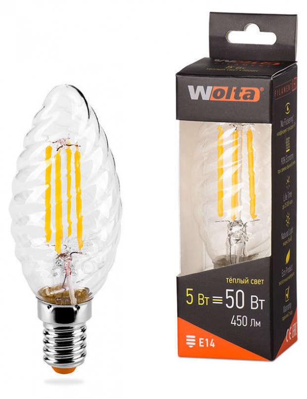 Лампа светодиодная WOLTA Filament 5-50W E14 СВ/ВИТ FLM теплый свет