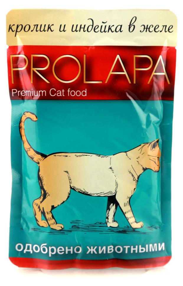 

Влажный корм для кошек Prolapa Premium кролик и индейка в желе, 100 г