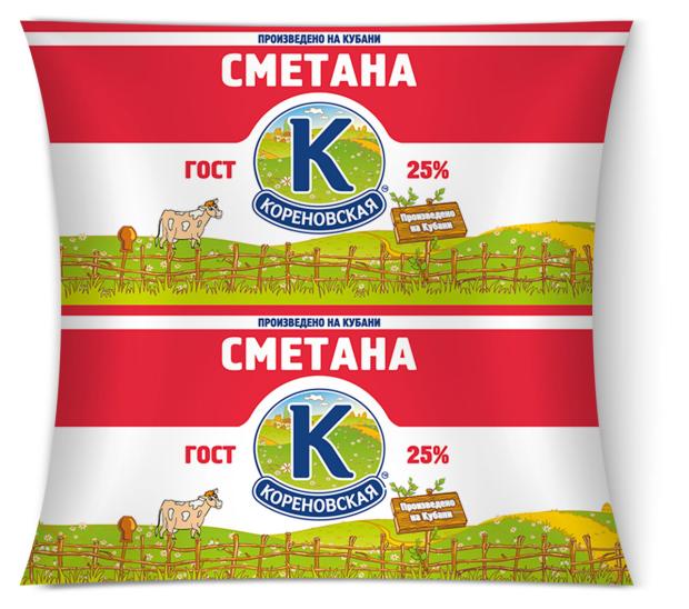 Сметана Кореновское 25% БЗМЖ, 400 г