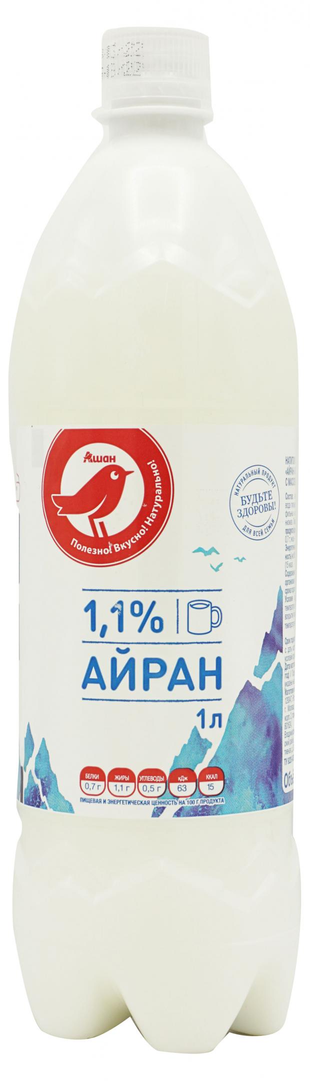 Напиток кисломолочный АШАН Красная птица Айран БЗМЖ, 1 л