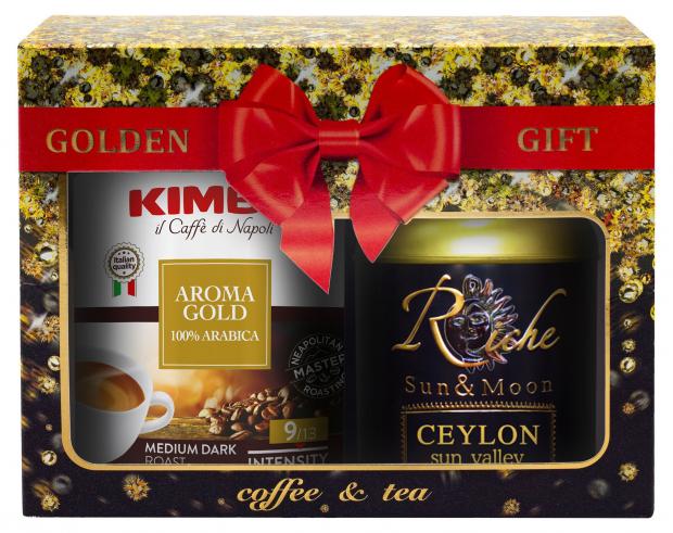 

Подарочный набор Golden Gift Кофе Kimbo Gold молотый, 250 г + Чай Riche Natur Цейлон, 100 г