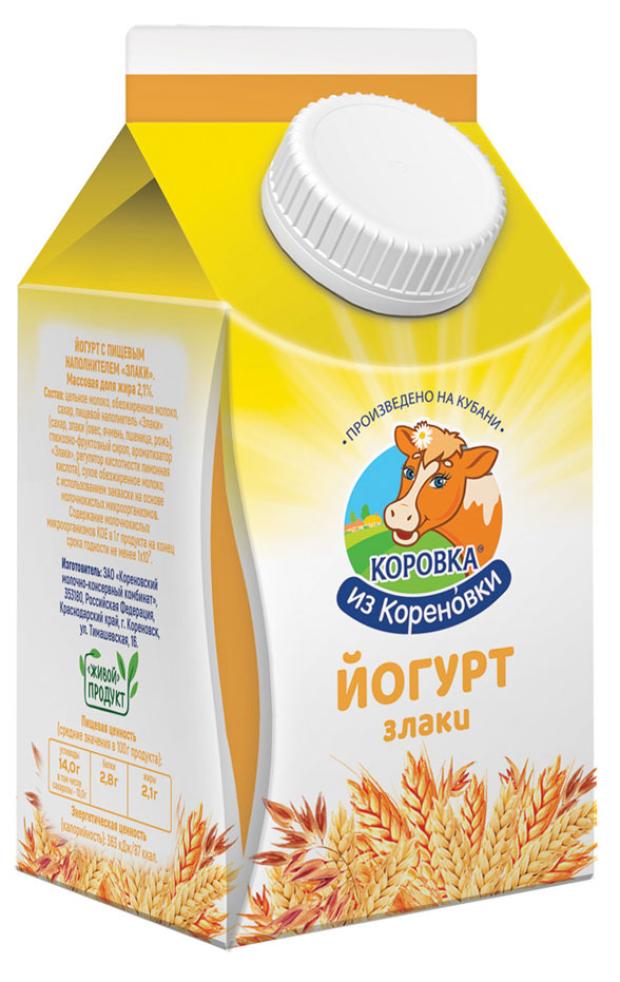 Йогурт питьевой Коровка из Кореновки Злаки 2,1% БЗМЖ, 450 г