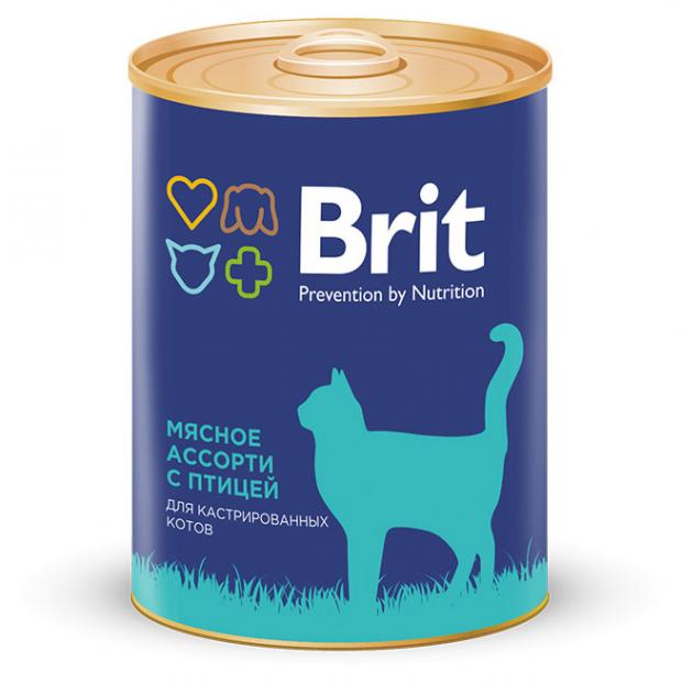 

Консервированный корм для кошек Brit мясное ассорти с птицей, 340 г