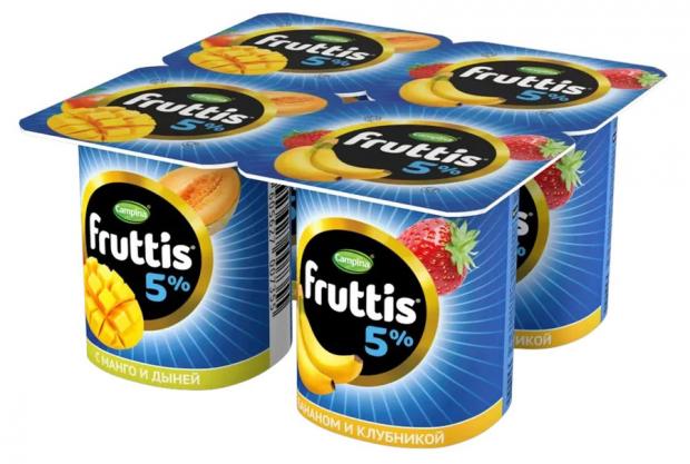 Йогуртный продукт Campina Fruttis дыня-манго/банан-клубника 5%, 115 г