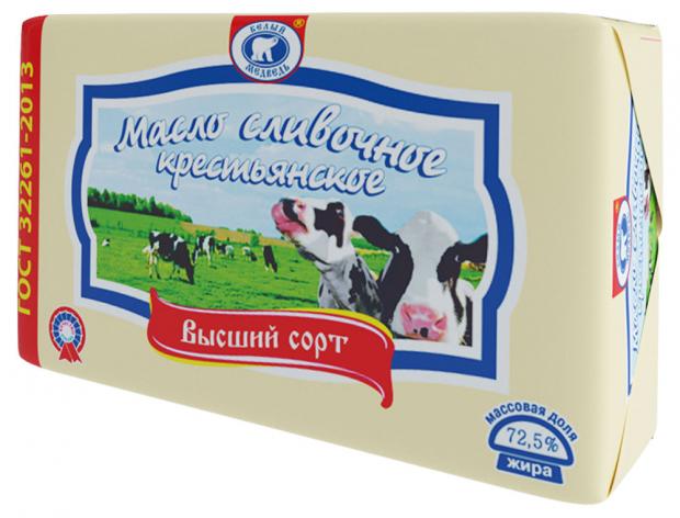 Масло сливочное Белый Медведь Крестьянское 72,5% БЗМЖ, 380 г