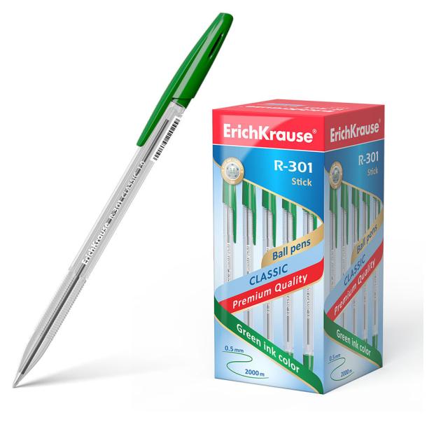 

Ручка шариковая ErichKrause R-301 Classic Stick 1.0, зеленая, 1 шт