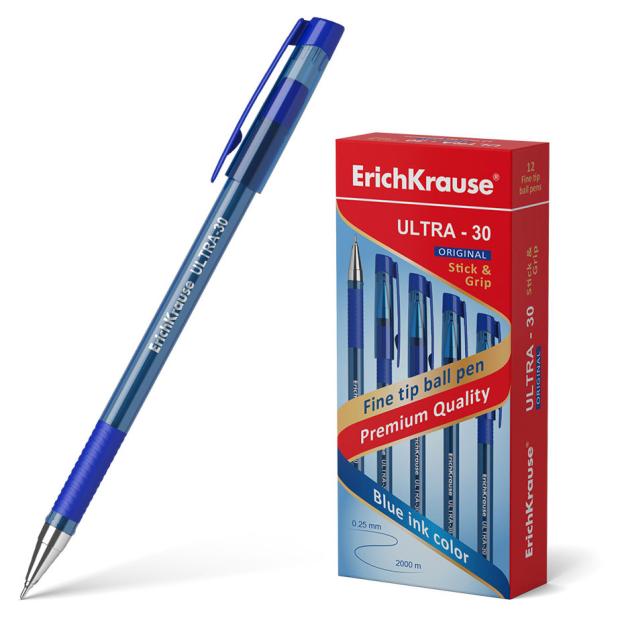 

Ручка шариковая ErichKrause Ultra-30 Stick&Grip Original, синяя, 1 шт